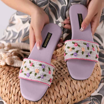 Boho Bloom – Embroidered Summer Slides For Women